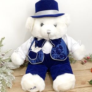 2000 Christmas Holiday Teddy Bear New Years Millennium Dan Dee White Plush Boy